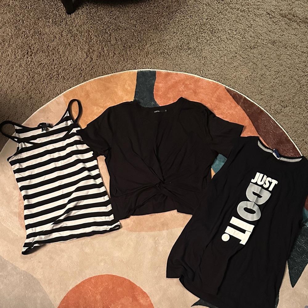 Bundle of three tops . H&M , Zaful and Nike.